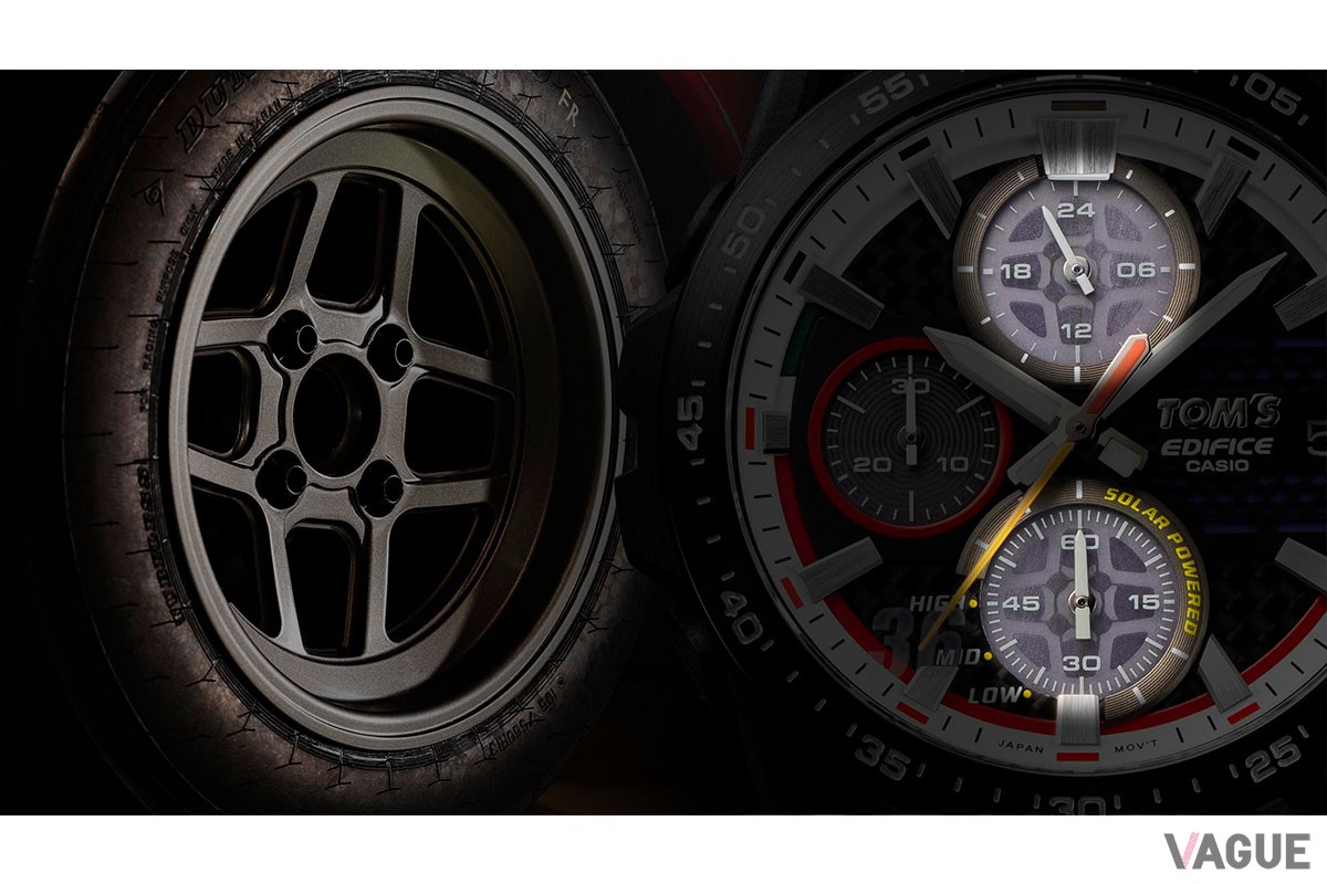 井桁ホイールをイメージしたインダイアルのシースルーデザインは、ソーラー充電の効率を上げるという機能性にも貢献