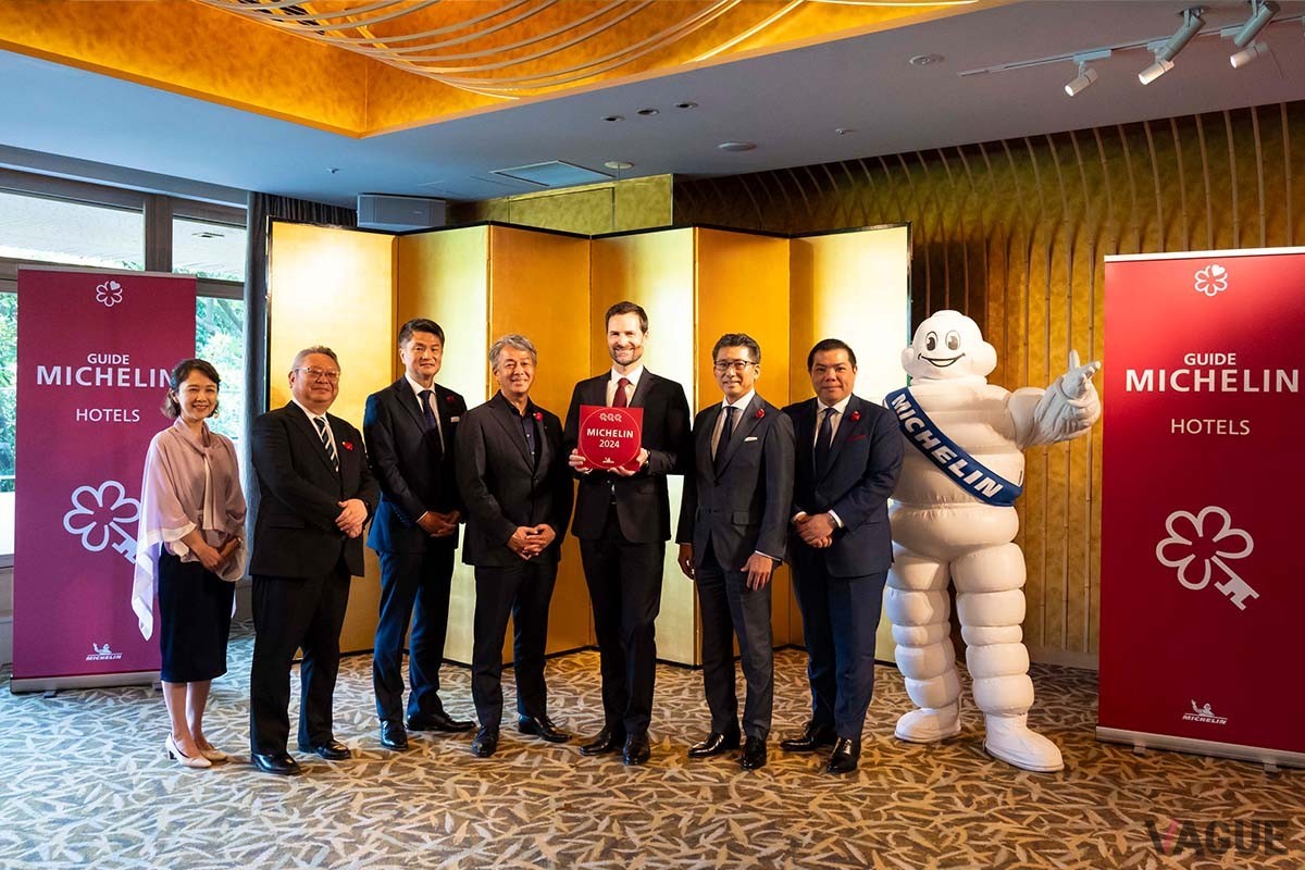 「3ミシュランキー」を獲得した「強羅花壇」（神奈川県箱根町）、「ホテル ザ ミツイ キョウト」（京都市中京区）、「ブルガリ ホテル 東京」（東京都中央区）、「パレスホテル東京」（東京都千代田区）、「フォーシーズンズホテル東京大手町」（東京都千代田区）の施設代表者