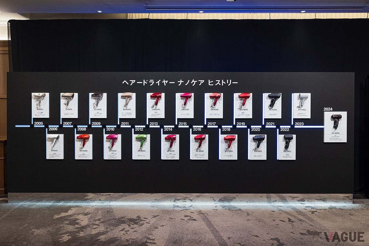 発表会では2005年以来の歴代ナノケアが一堂に並んだヒストリー展示も披露。歴代モデルの特徴と進化の様子がよくわかる