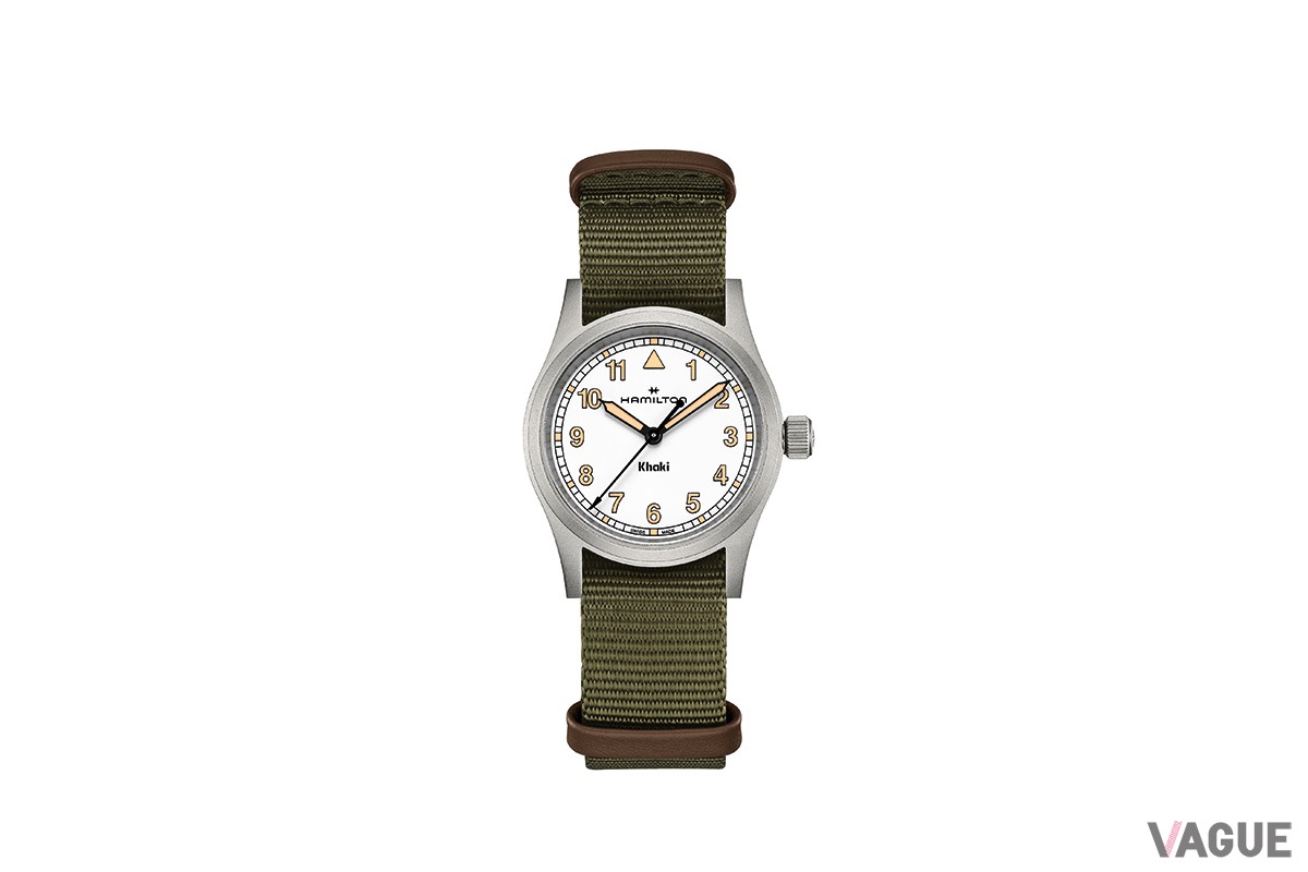 ホワイトダイヤルとカーキグリーンのNATOストラップ（33mm/H69301910）