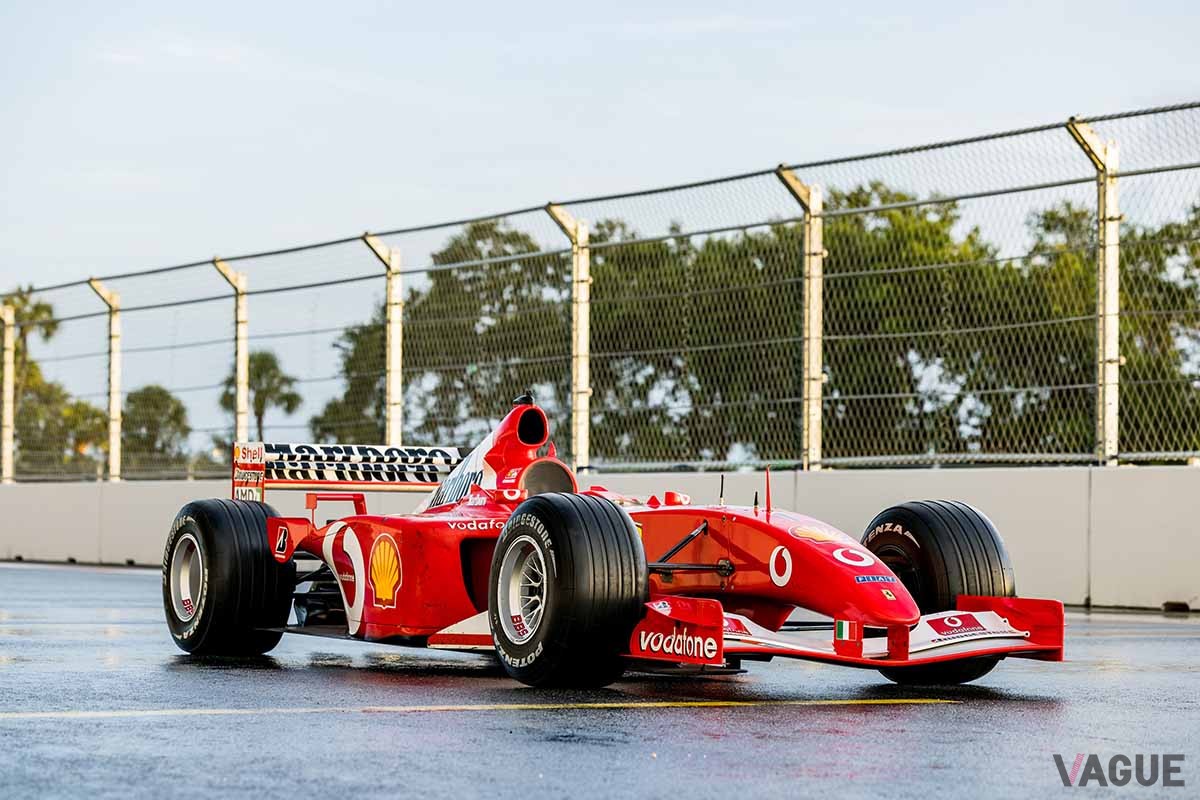 オークションに登場したフェラーリ「F2001b」。伝説のF1ドライバー、ミハエル・シューマッハ選手が操縦したマシンだTrevor Thompson ©2024 Courtesy of RM Sotheby's