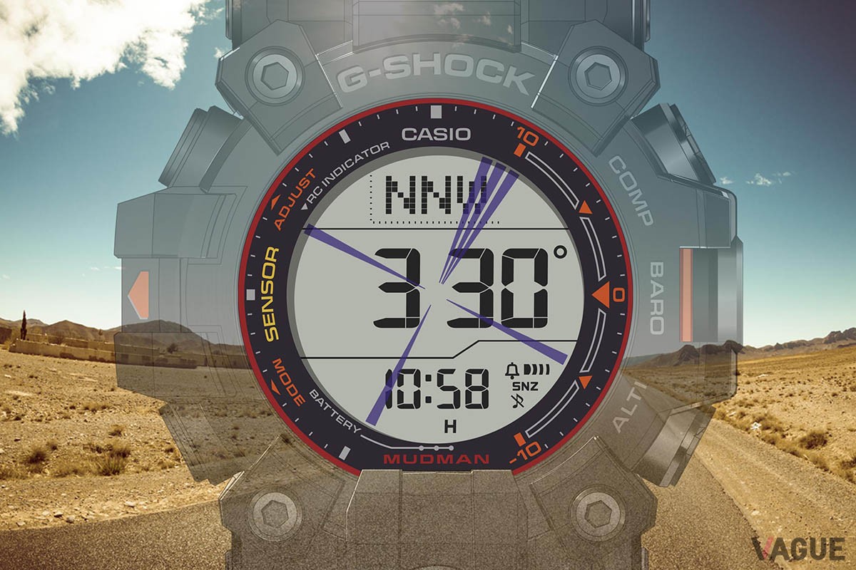 時刻表示に重ねて方位を確認でき安全な冒険を手助け