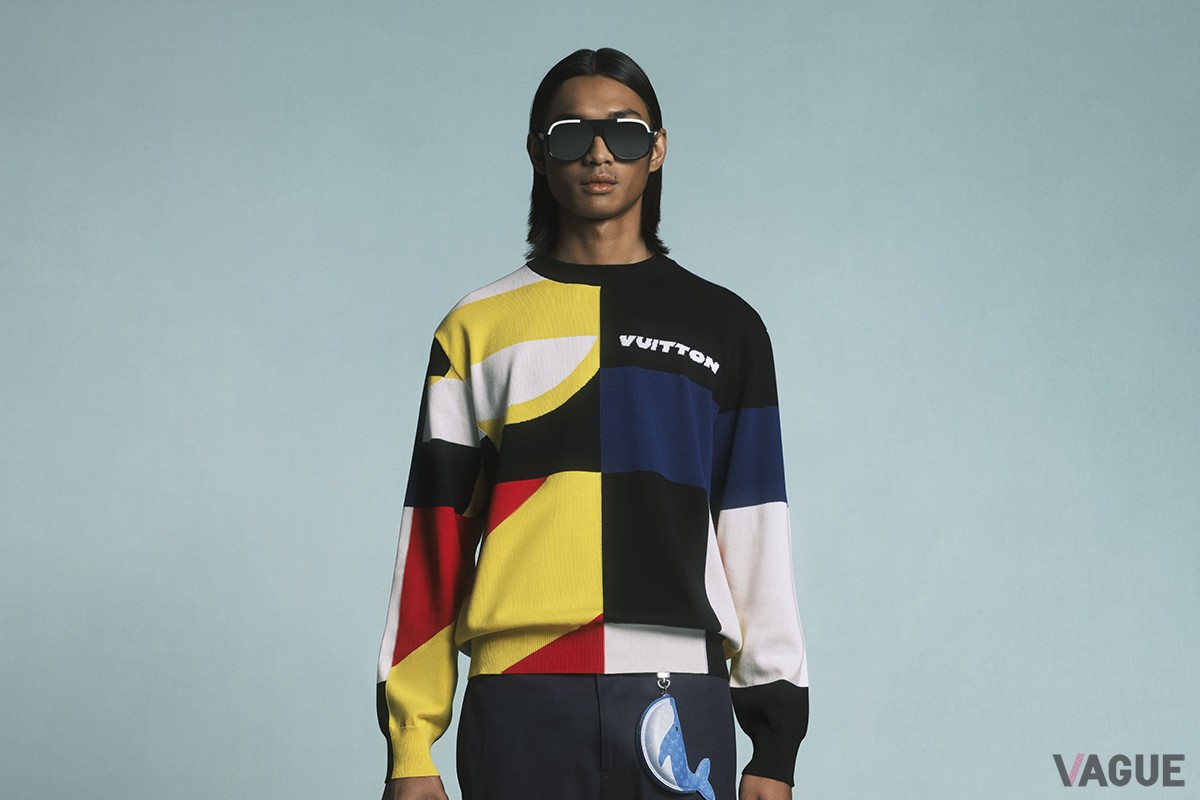 ジャカードコットンニットクルーネック