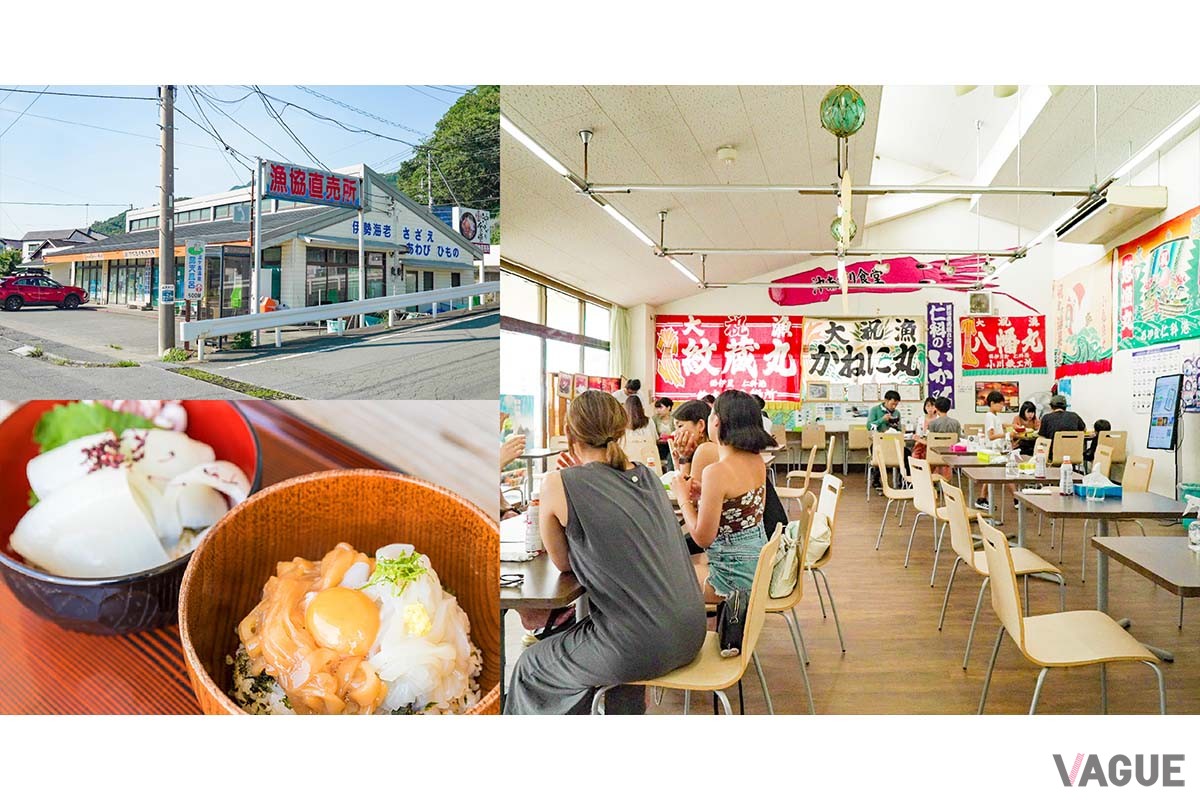 漁協直営の「沖あがり食堂」では新鮮なマイカを使った「いか様丼」など、仁科漁港に水揚げされる地魚が味わえます