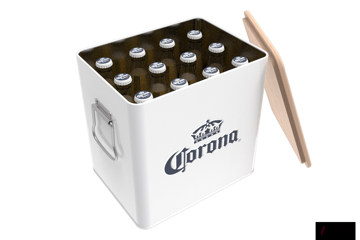 コロナビールとコールマンのロゴがあしらわれ、スタイリッシュに仕上げられている