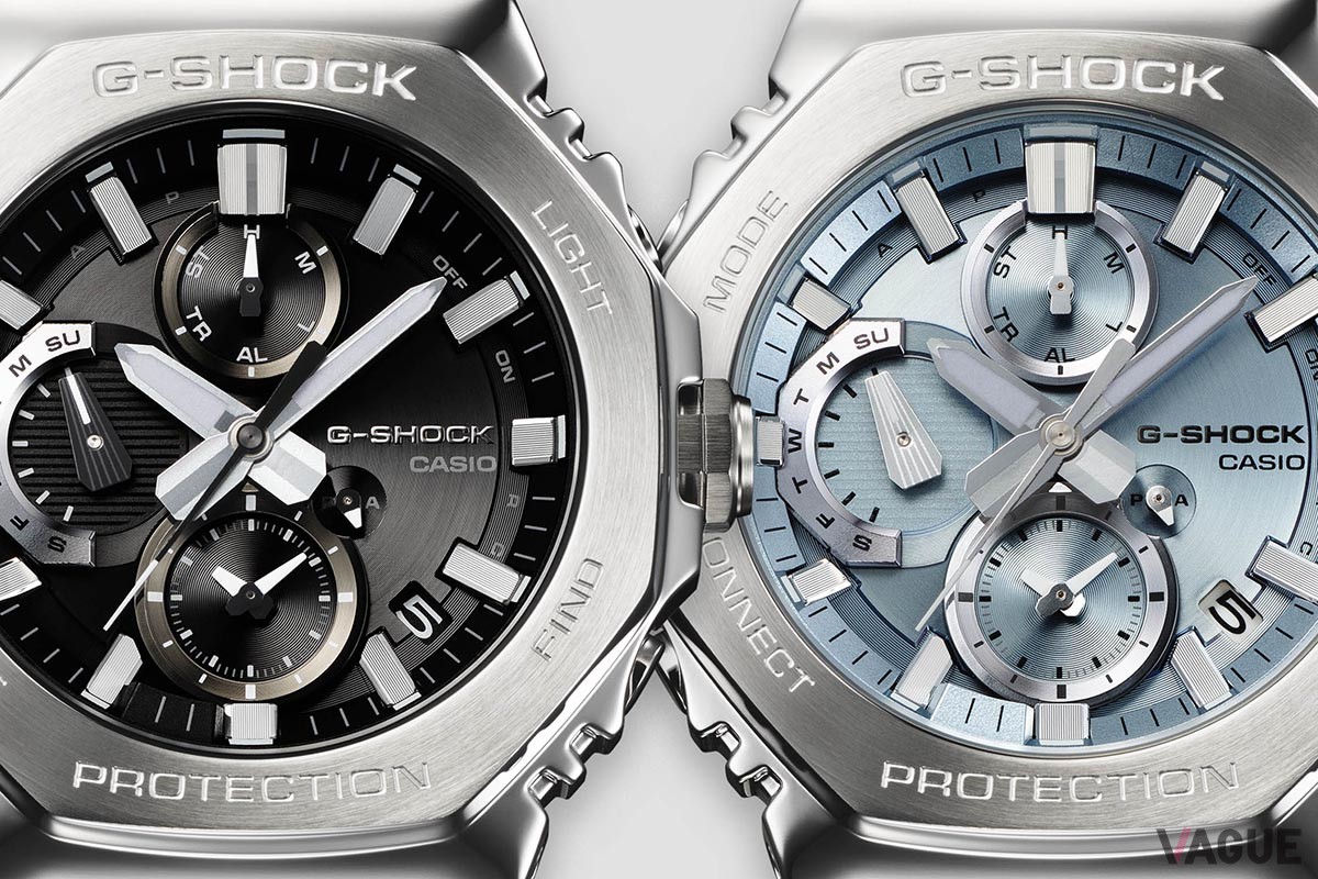 9時位置の曜日表示にも八角形を繰り返すなど、G-SHOCKらしさを強調している