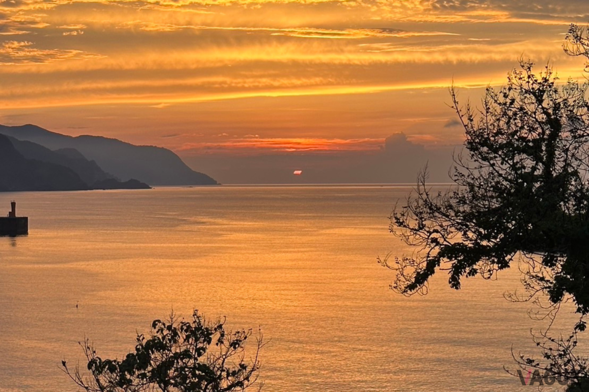 香住の海に沈む夕日とそれによってピンク色に染まる海