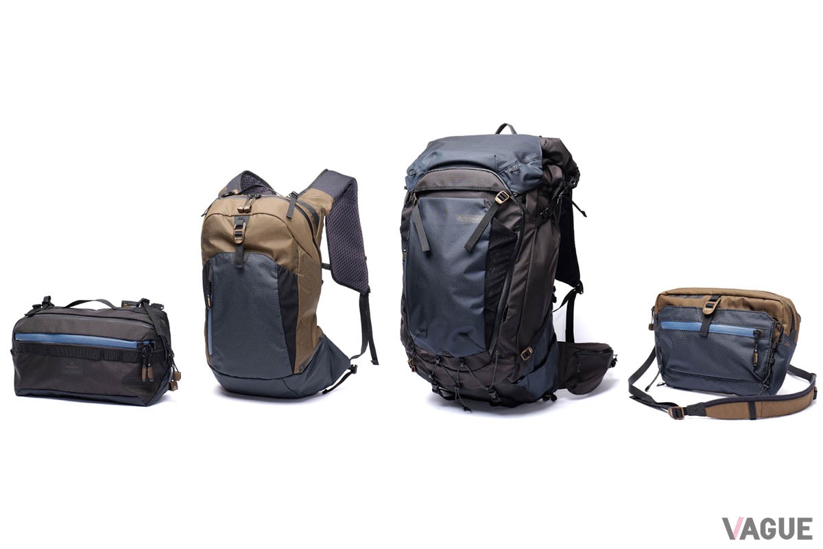 左から、EPIC POUCH、EPIC DAYPACK、EPIC BACKPACK、EPIC SACOCHE