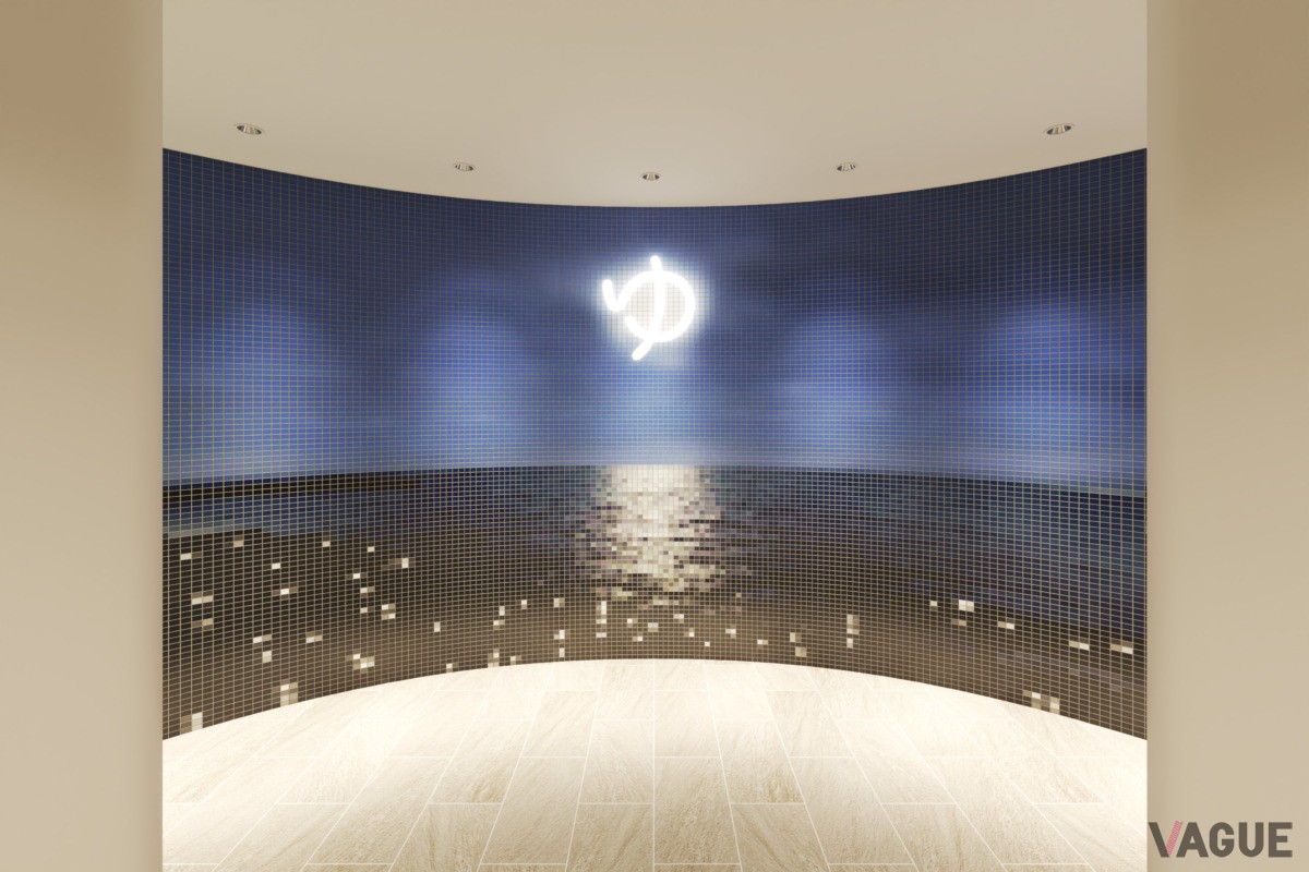 モザイクアートで“ムーンロード”を表現したエントランス