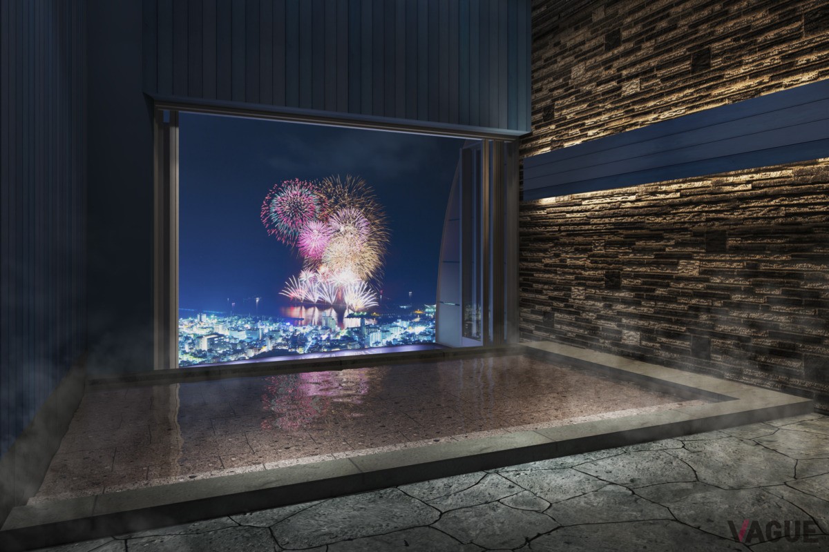 熱海海上花火大会を眼下に楽しむ半露天風呂