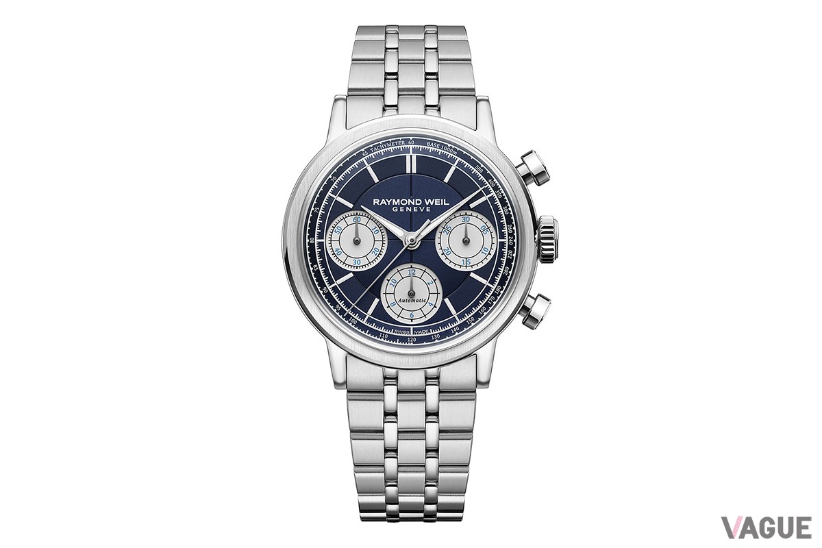「レイモンド ウェイル ミレジム クロノグラフ」ブルー×ブレスレット（品番：7765-ST-50651　61万6000円、消費税込）