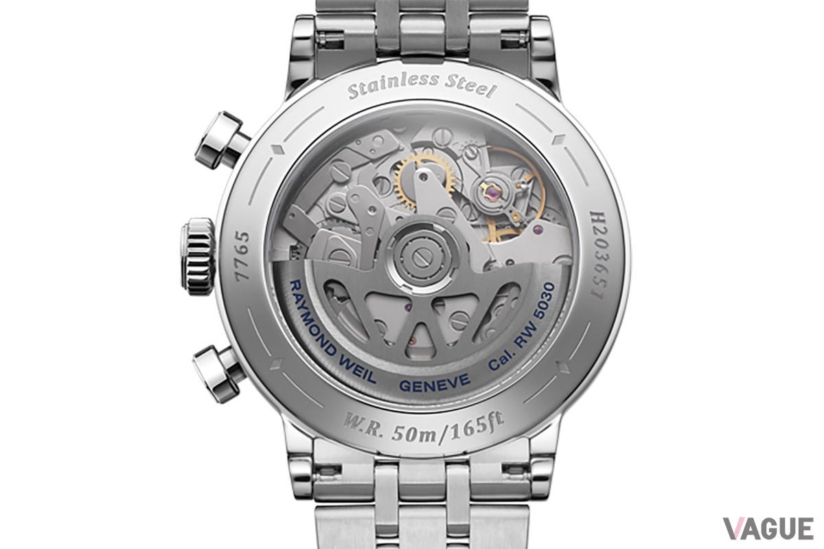 「レイモンド ウェイル ミレジム クロノグラフ」ブルー×ブレスレット（品番：7765-ST-50651　61万6000円、消費税込）