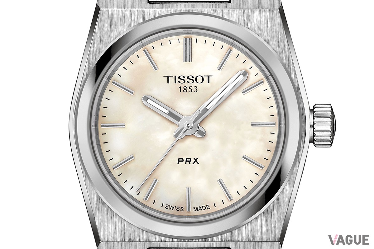 「ティソ PRX クォーツ 25mm」マザー・オブ・パール／シルバーベゼル（品番：T137.010.11.111.00　5万6100円、消費税込）
