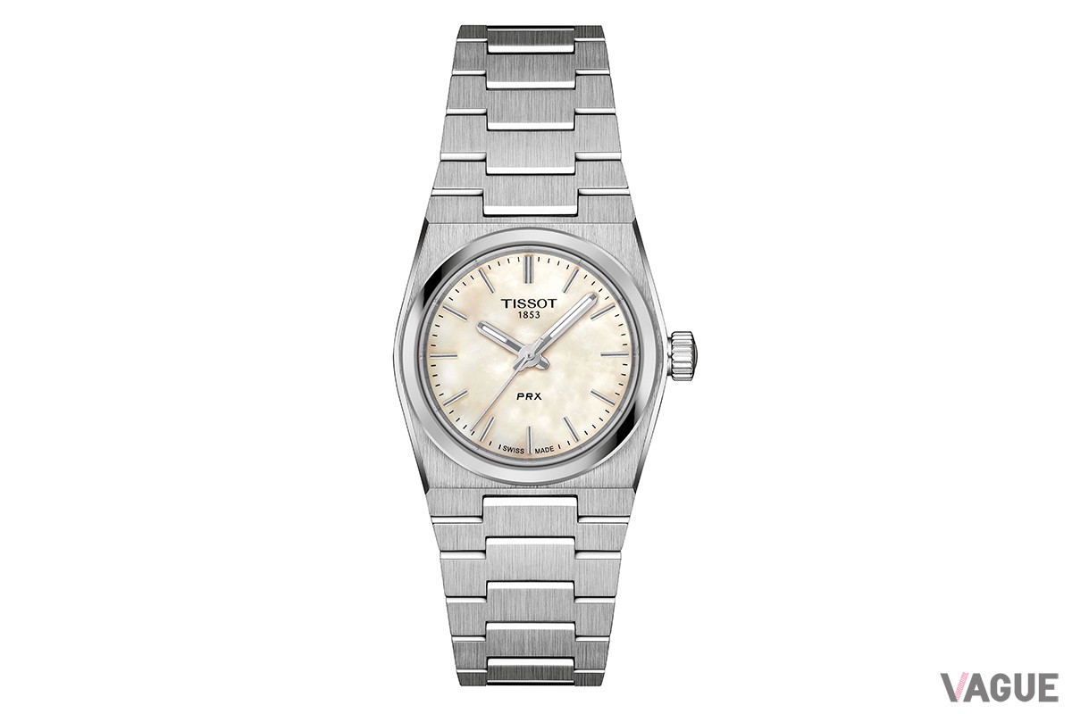 「ティソ PRX クォーツ 25mm」マザー・オブ・パール／シルバーベゼル（品番：T137.010.11.111.00　5万6100円、消費税込）