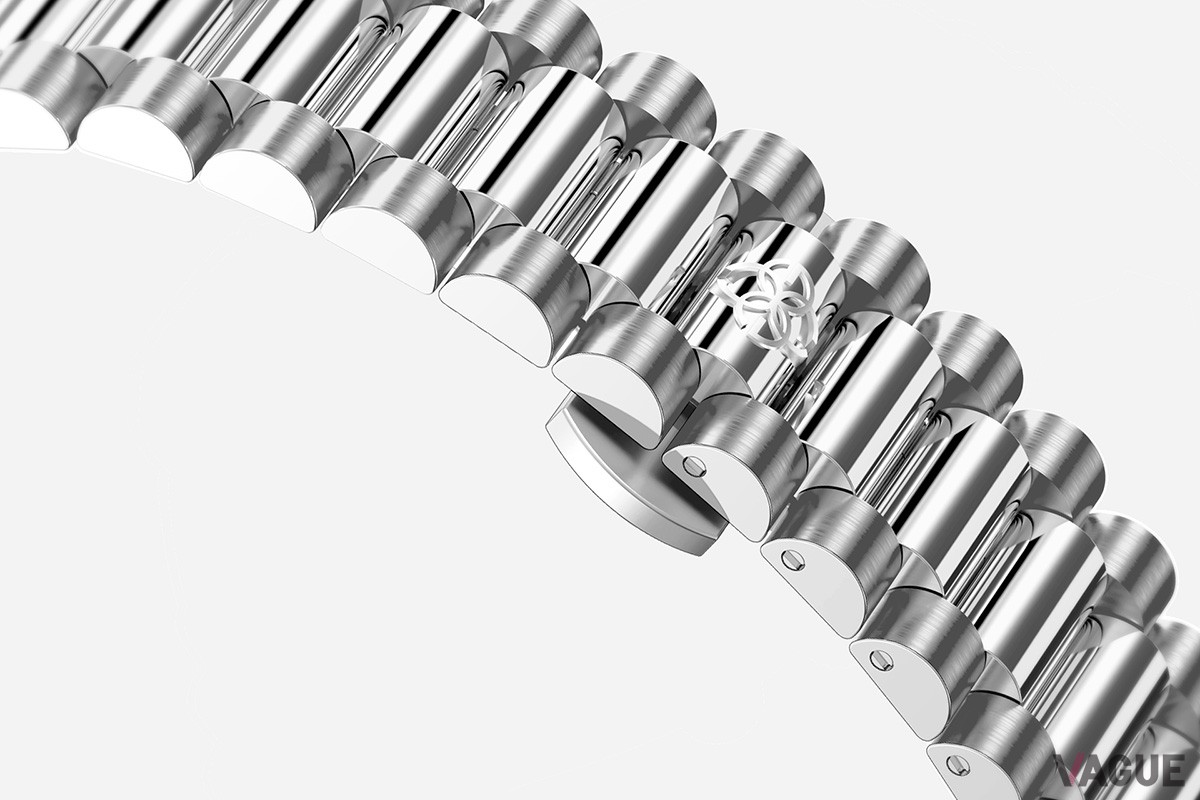 異なる2つのポリッシュ仕上げが優美なコントラストを奏でるリンクブレスレット。バックルにはなめらかな操作感で快適に装着できるバタフライバックルを採用