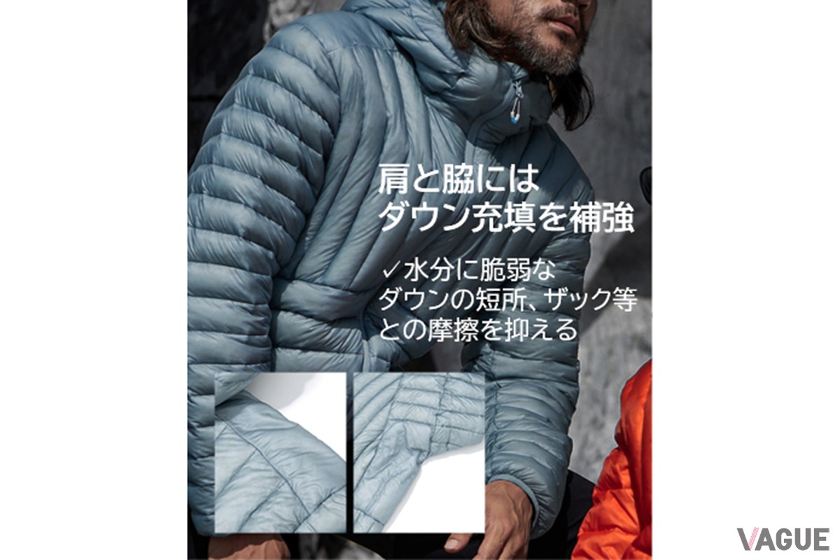 肩と脇にはダウン充填を補強