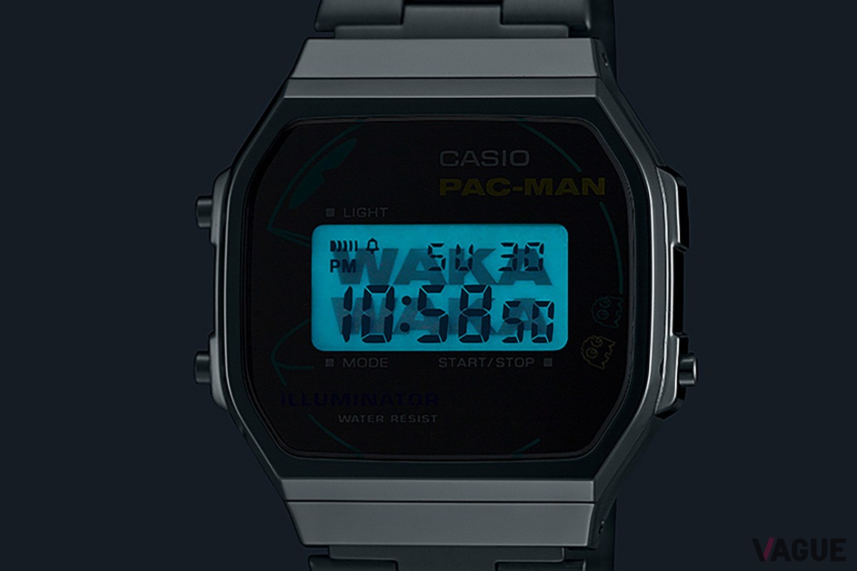 ELバックライト点灯時には、パックマンがクッキーを食べる音「WAKAWAKA」の文字