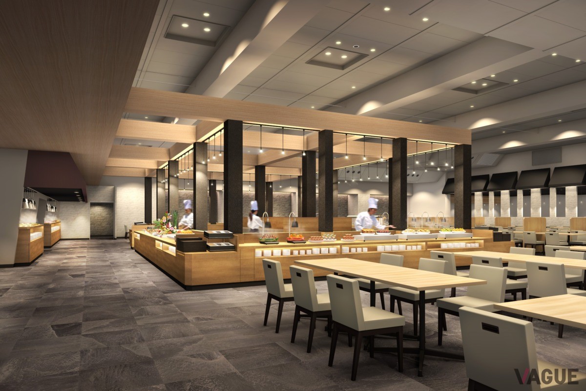 高天井の開放感ある空間を生かした上質なデザインのレストラン