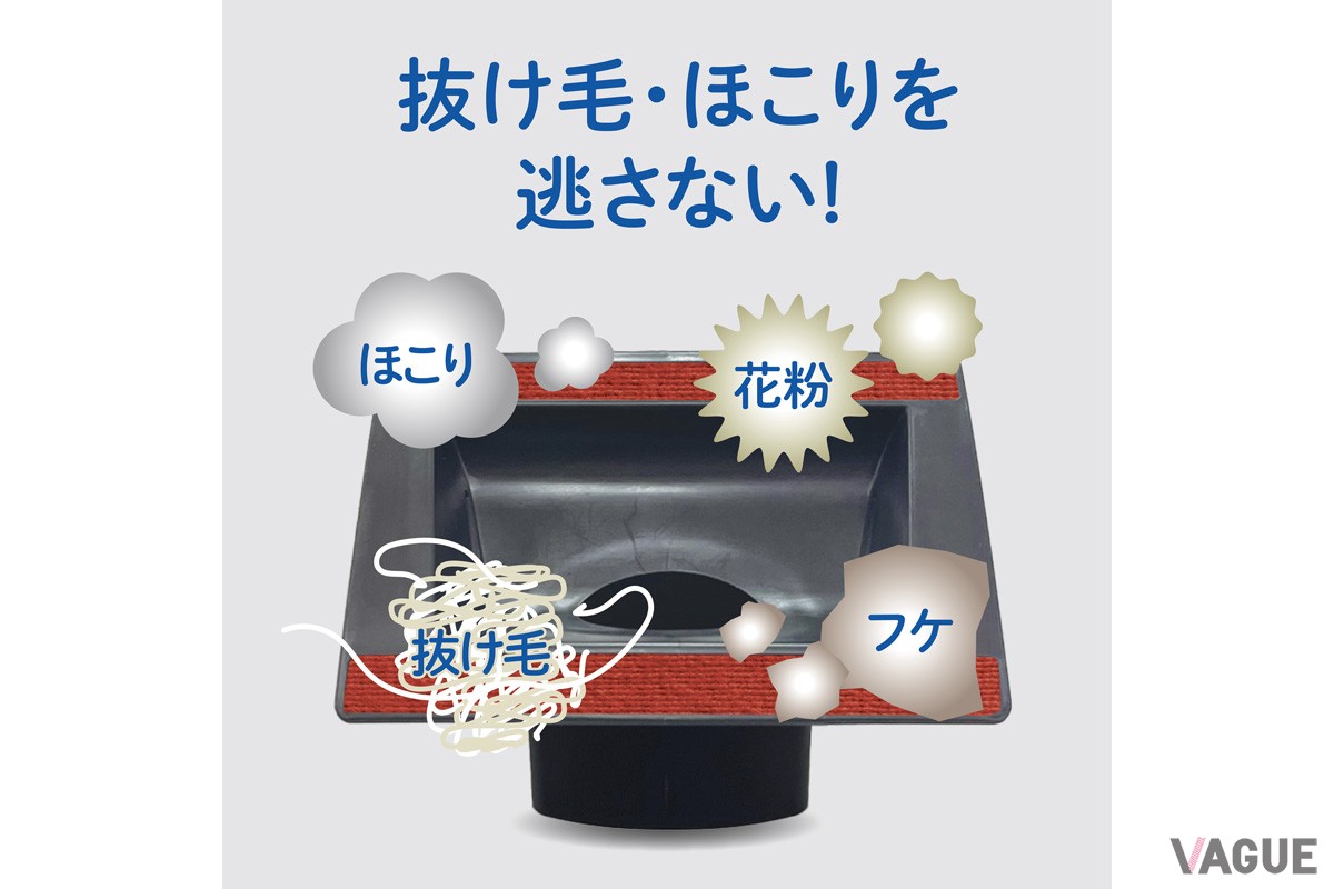 「ケトリノズル」の上下ふたつの起毛箇所がペットの抜け毛やフケ、ダニや花粉などを逃さずキャッチ