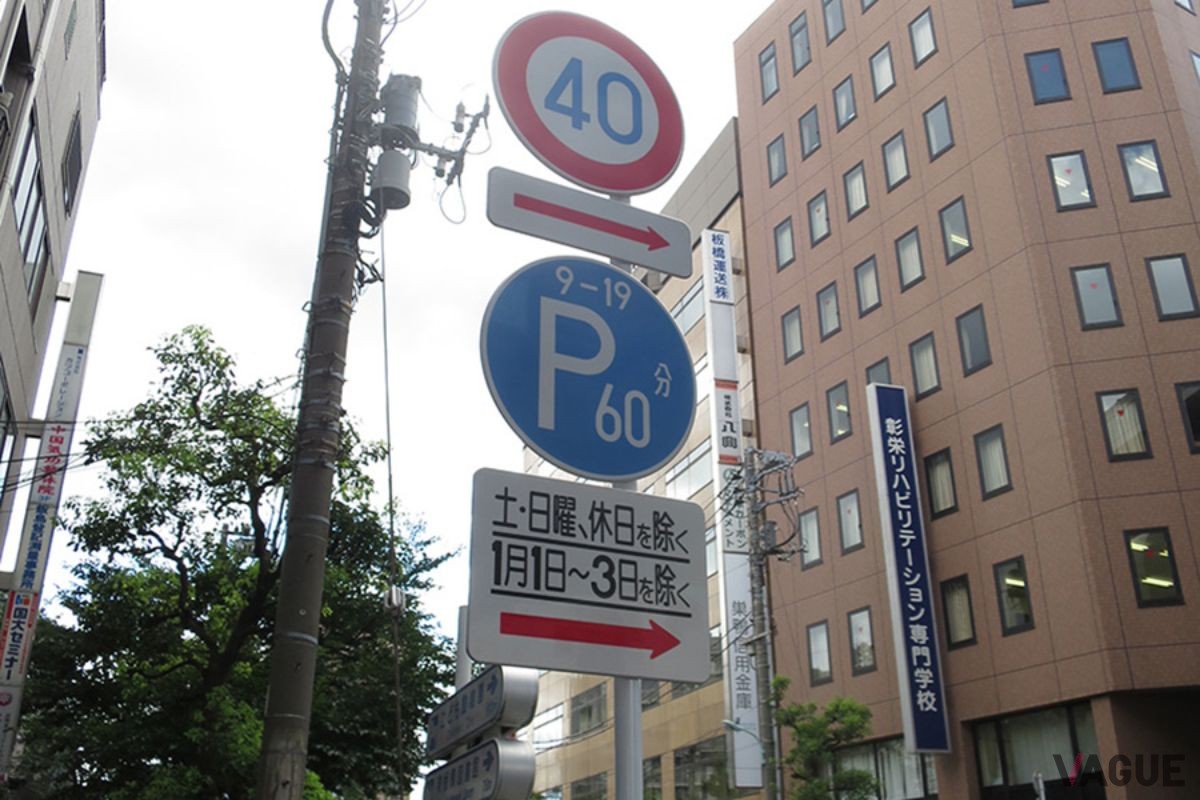パーキングメーター、指定時間外、土日、正月三が日は駐車可。土曜日が含まれているのは珍しいパターン。