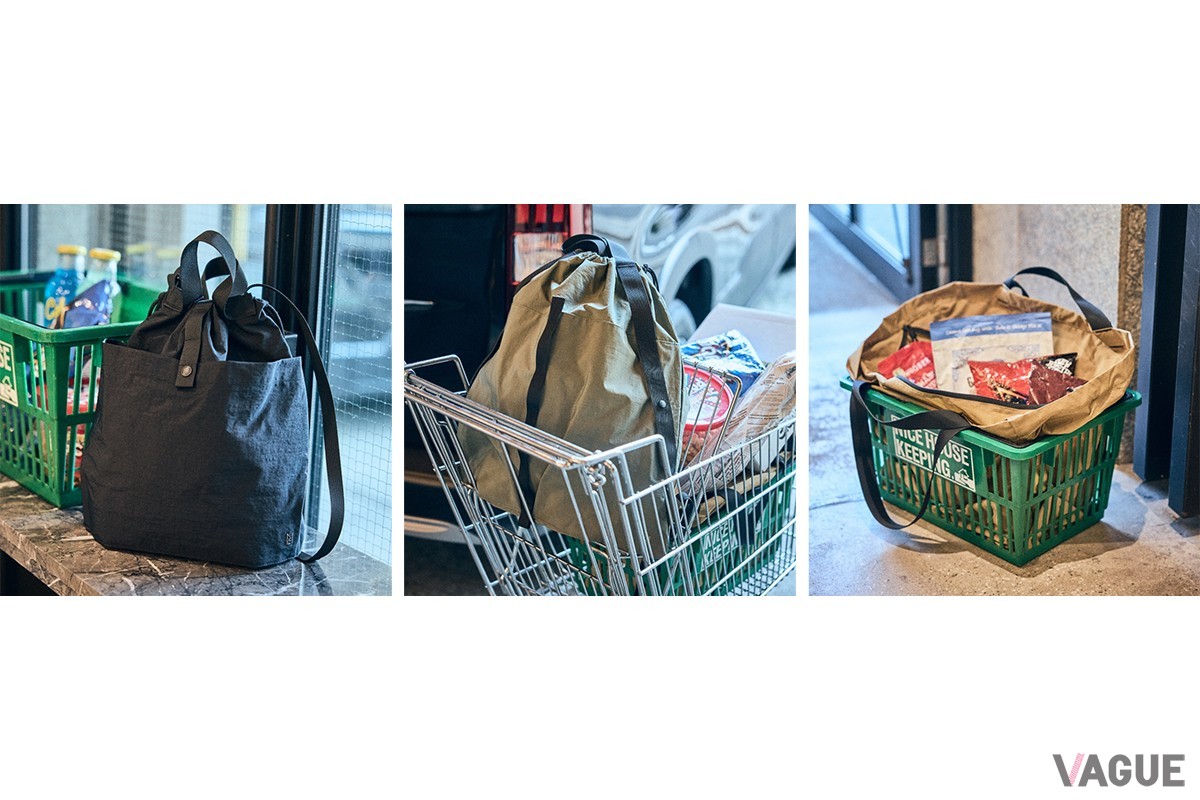 「PACKABLE SHOULDER BAG」（左）、「PACKABLE 2WAY RUCKSACK」（中央）、「PACKABLE BIG TOTE BAG」（右）