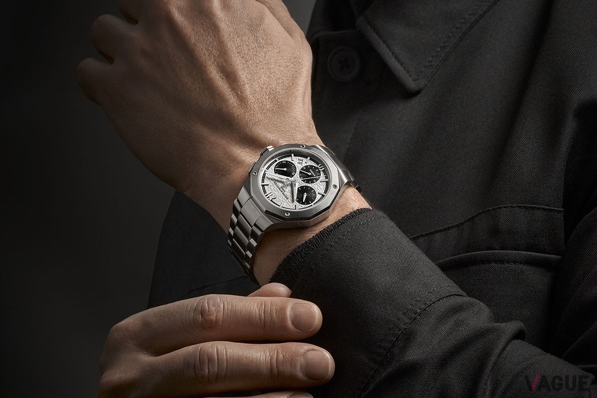 ハイコントラストなモノトーンの組み合わせで50年代の空気を再現した「リビエラ クロノグラフ デイト」。確かな視認性も魅力のひとつ