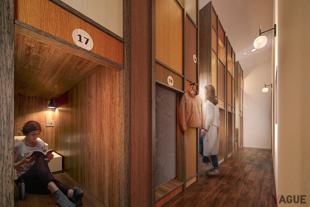 1名利用でもしっかりとプライベート空間を確保できるドミトリー