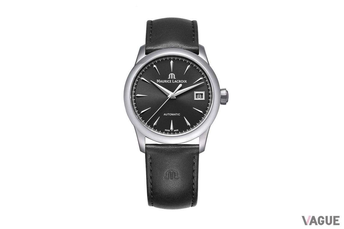 ブラックのレザーストラップとブラックダイヤルを組み合わせたモデル（36mm／756007-SS001-330-2）