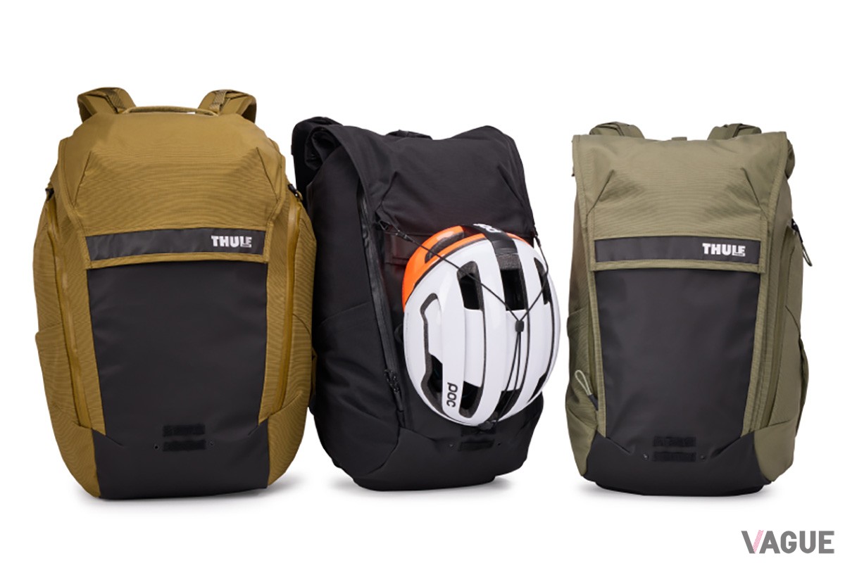 「THULE Paramount Bike Commute Backpack」左より28L ニュートリア（3万5750円 消費税込）、20L ブラック、20L ソフトグリーン（各2万5300円 同）