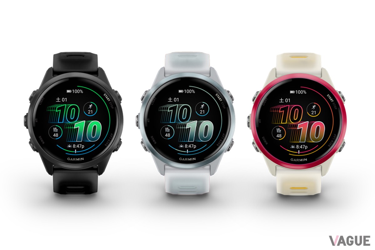 「Forerunner 570 42mm」（8万9800円 消費税込）左より ブラック、ホワイト／クラウド、ラズベリー／マンゴー