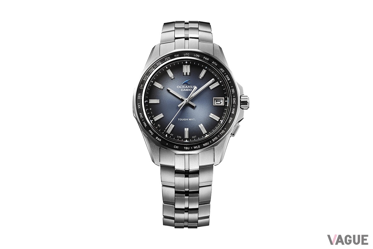 マンタコレクションの3針モデル、ブルーダイヤルの「OCW-S400RA」（18万1500円 消費税込）。こちらは800本限定