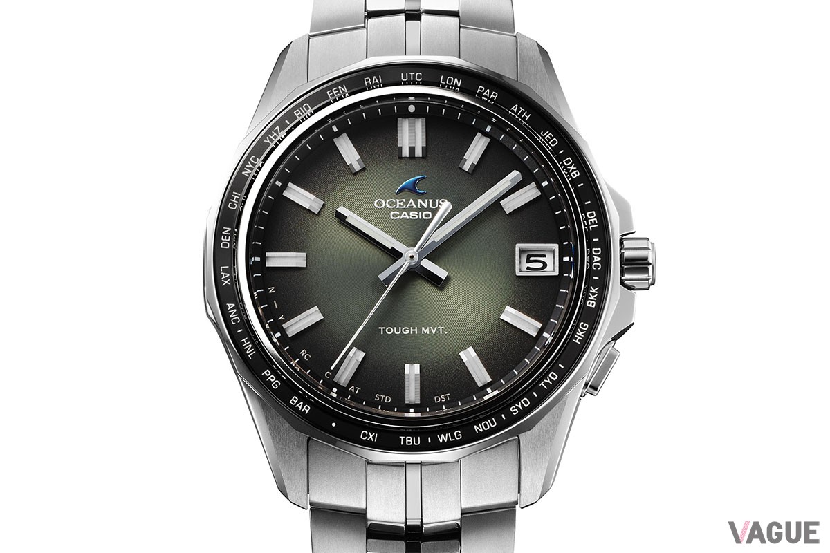 マンタコレクションの3針モデル、グリーンダイヤルの「OCW-S400RA-3A」（18万1500円 消費税込）。こちらは600本限定