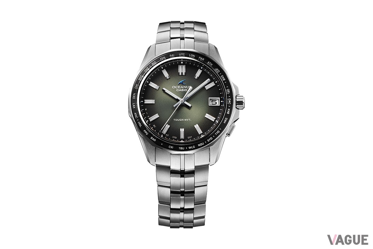 マンタコレクションの3針モデル、グリーンダイヤルの「OCW-S400RA-3A」（18万1500円 消費税込）。こちらは600本限定