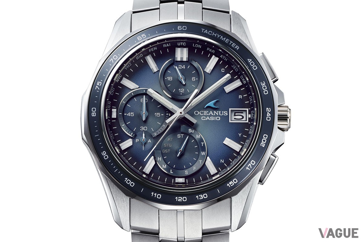 マンタコレクションのクロノグラフ、ブルーダイヤルの「OCW-S7000RA-2A」（21万4500円 消費税込）。こちらは1500本限定