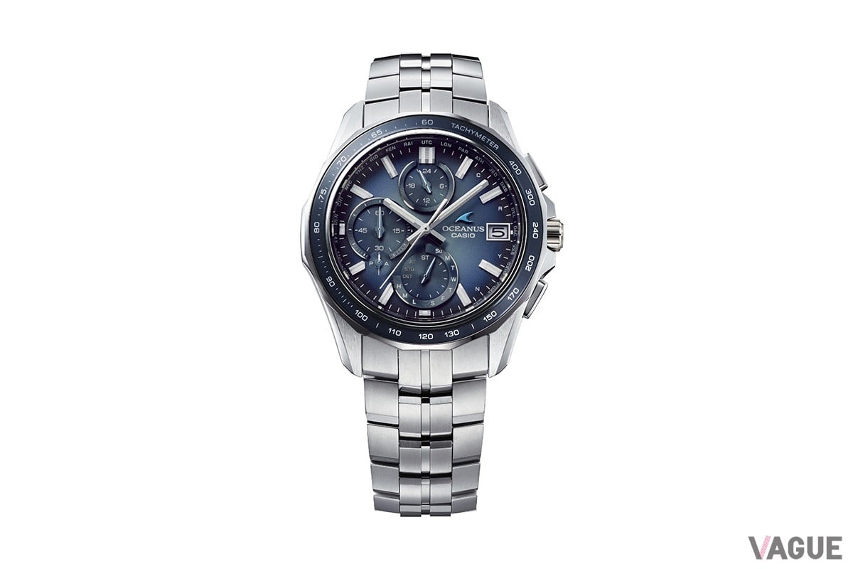マンタコレクションのクロノグラフ、ブルーダイヤルの「OCW-S7000RA-2A」（21万4500円 消費税込）。こちらは1500本限定
