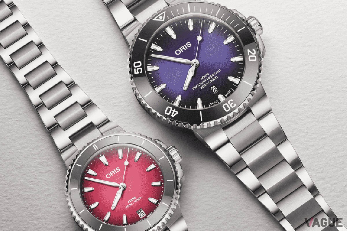 夏の日の日の出や日没直後の空をイメージしたというオリス定番ダイバーズ「アクイスデイト」の夏カラーモデルが登場した