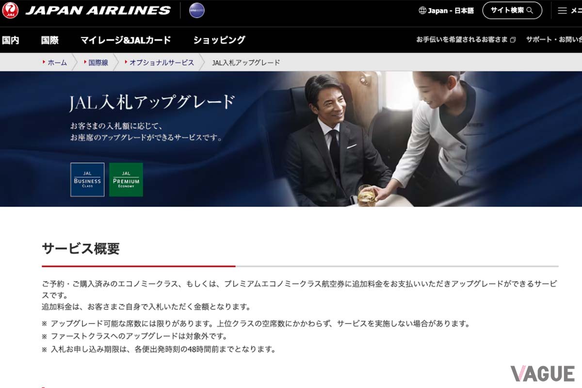 「入札アップグレード」の入札申し込みページでは、アップグレード後のクラスを選択し、希望の入札額をスライドバーで入力する