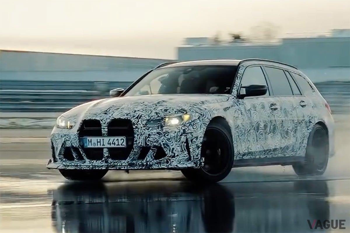 BMWがカーボンパーツと専用エアロをまとう「M3 CSツーリング」のティザー動画を公開