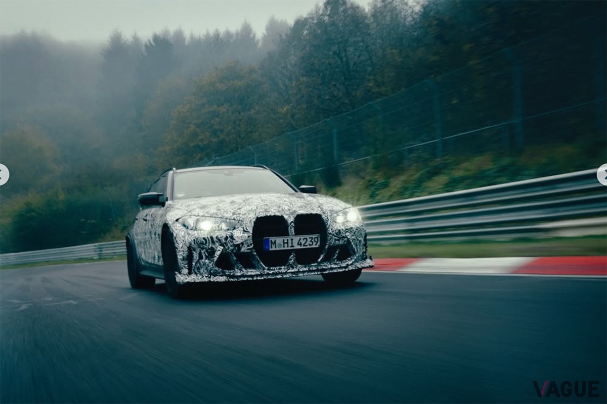 BMWがカーボンパーツと専用エアロをまとう「M3 CSツーリング」のティザー動画を公開