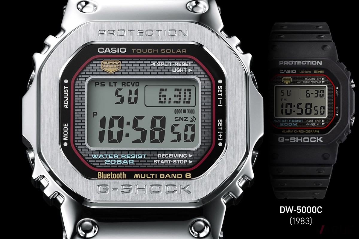 「GMW-B5000D-1C」は角形フォルムやカラーリングなど、初号機より受け継がれるDW-5000Cのデザインコードを忠実に再現した正統派モデル