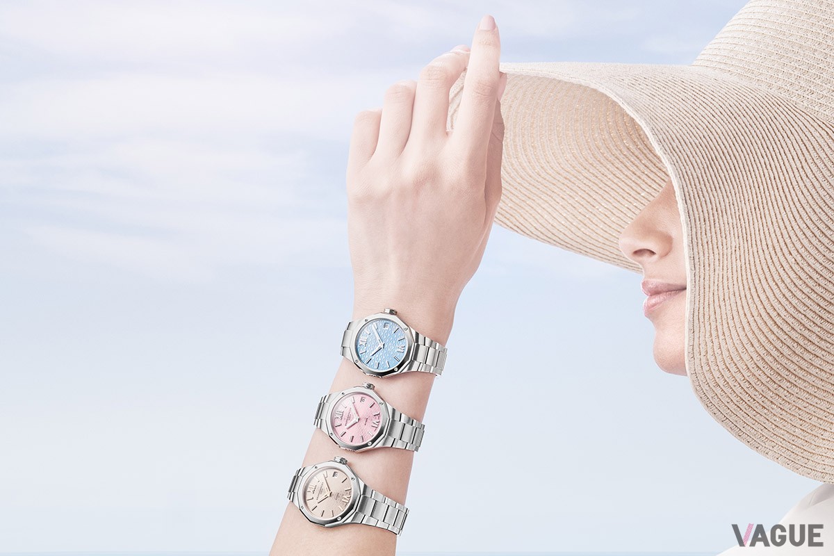 「リビエラ」レディス新作の3カラー。夏のリゾートのリラックスした気分にぴったりなパステルカラーでダイヤルを彩る