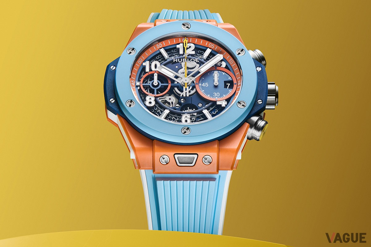ケース径は42mm、10気圧防水。重厚なブラックもいいけどこういうカラフルな「ビッグ・バン」も持っておきたい