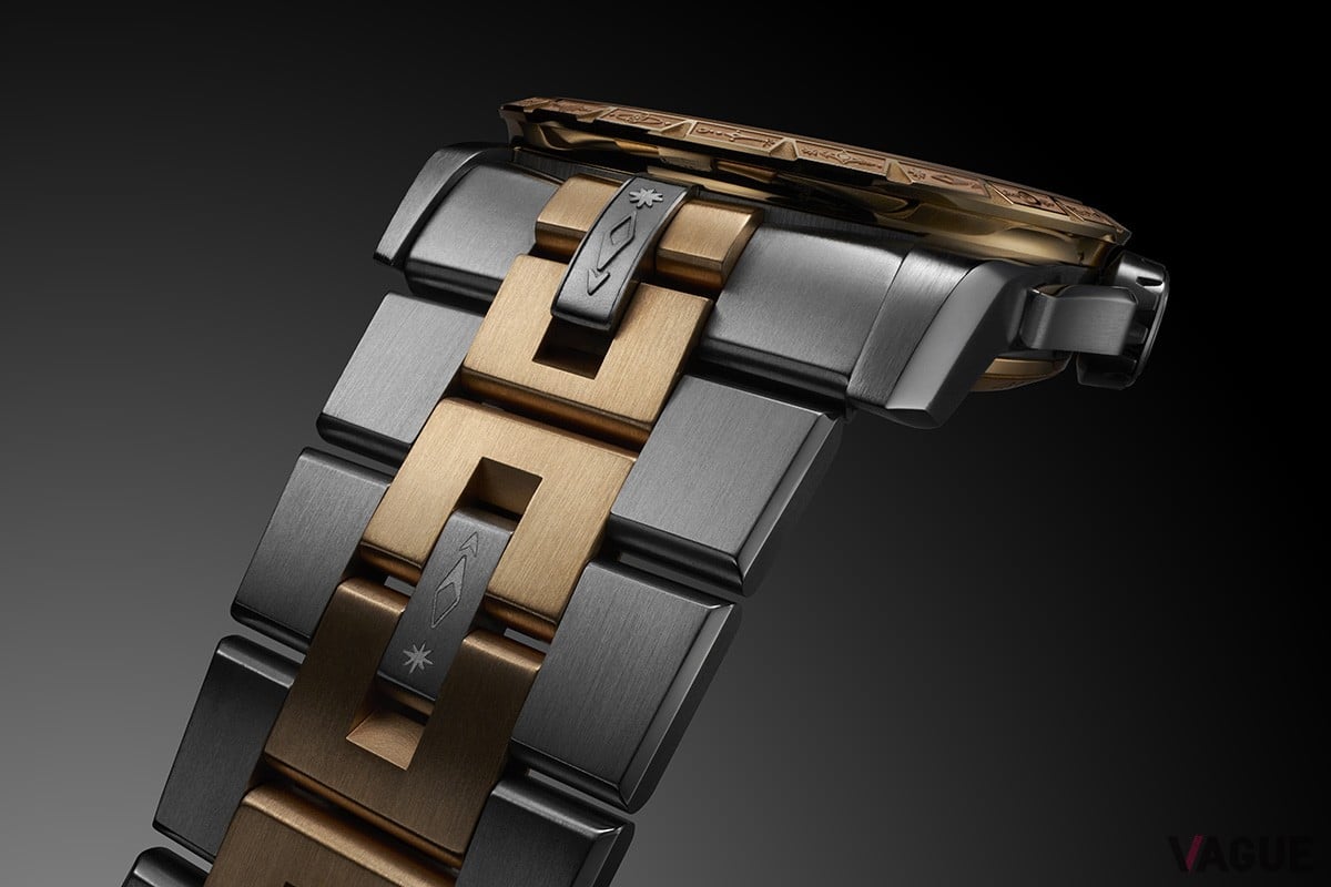 ブレスレットの中間リングにもDr.Woo氏らしい“記号言語”が。ピンクゴールドとチタンの色彩構成も魅力的