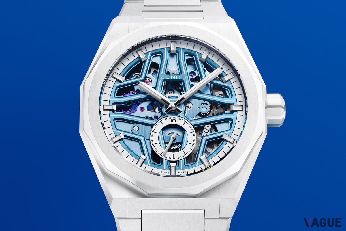 ブルーグラデーションのスケルトンダイヤルを継承しつつ、爽やかなコンビネーションに仕上げられた、ゼニスｘTime+Tideコラボレーションモデル第3弾「デファイ スカイライン スケルトン ホワイトサーファー セラミック」
