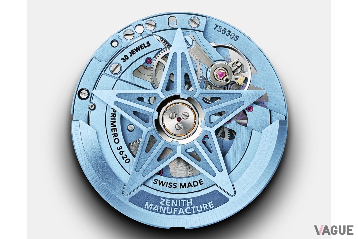 オープンワークのダイヤルとサファイアガラスのシースルー仕様のケースバックからは、高振動自動巻スケルトンキャリバー・エル・プリメロ 3620SKを鑑賞可能