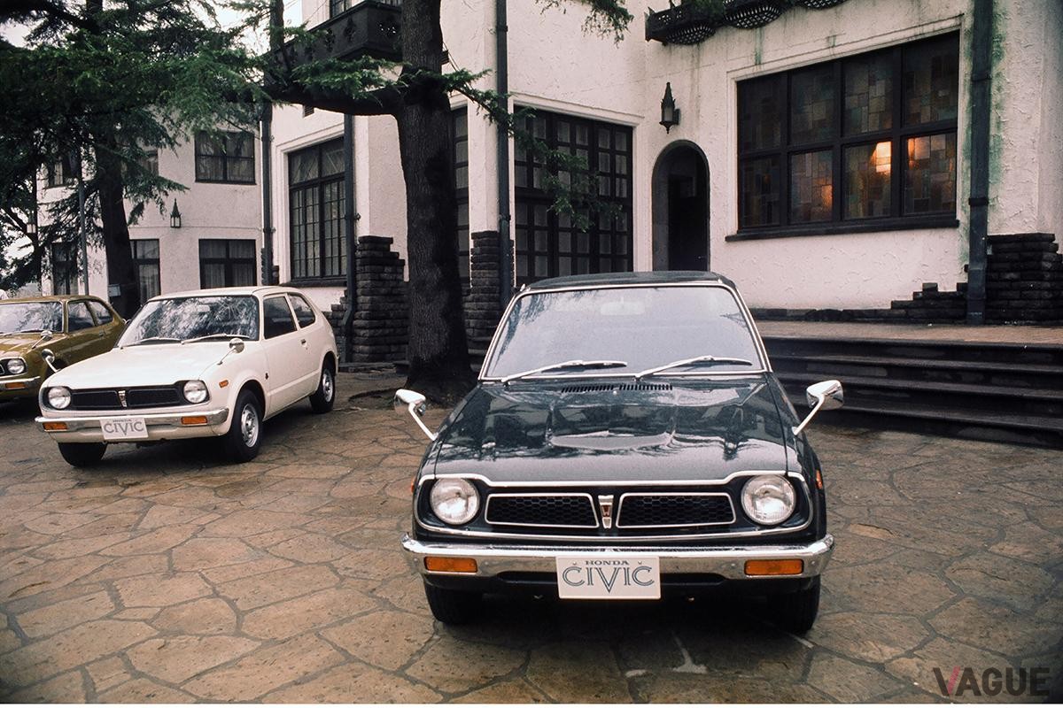 1973年7月11日に発表、同12日に発売されたホンダ初代「シビック」2ドアDXの発表会の様子