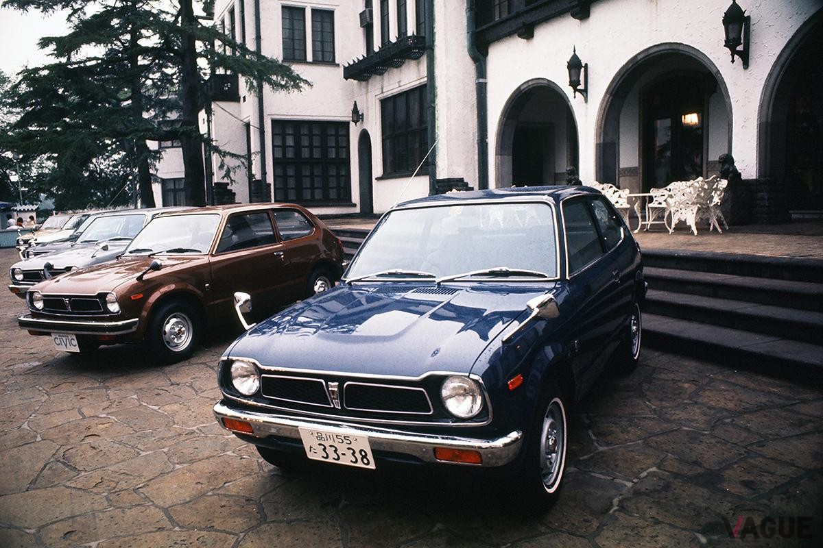 1973年7月11日に発表、同12日に発売されたホンダ初代「シビック」2ドアDXの発表会の様子