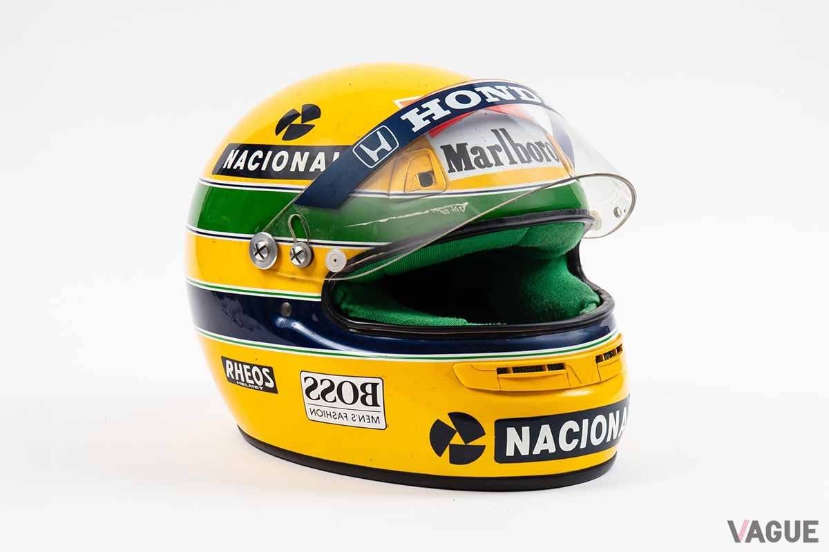 オークションに出品予定のアイルトン・セナ選手のヘルメット（1991年シーズン）