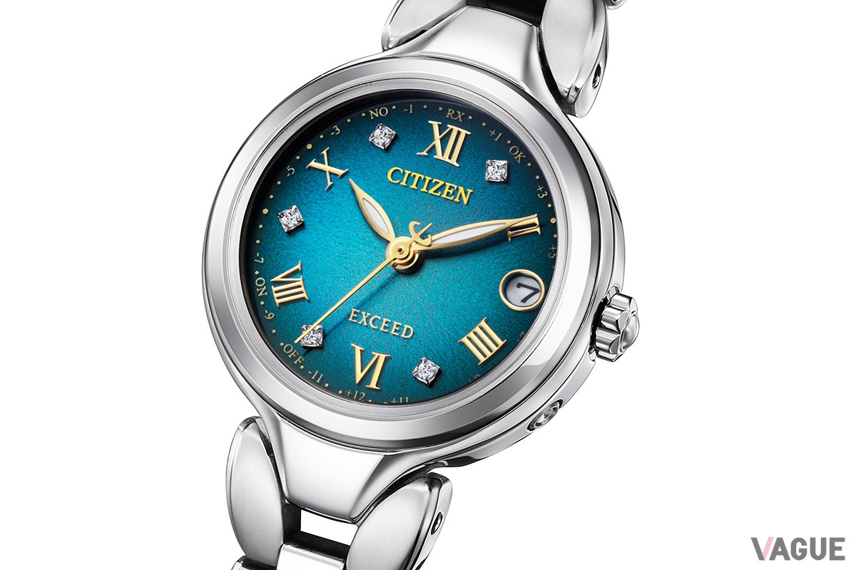 レディスモデルでもエコ・ドライブやワールドタイム、ダイレクトフライト、デイト表示といった機能性がしっかりと盛り込まれている