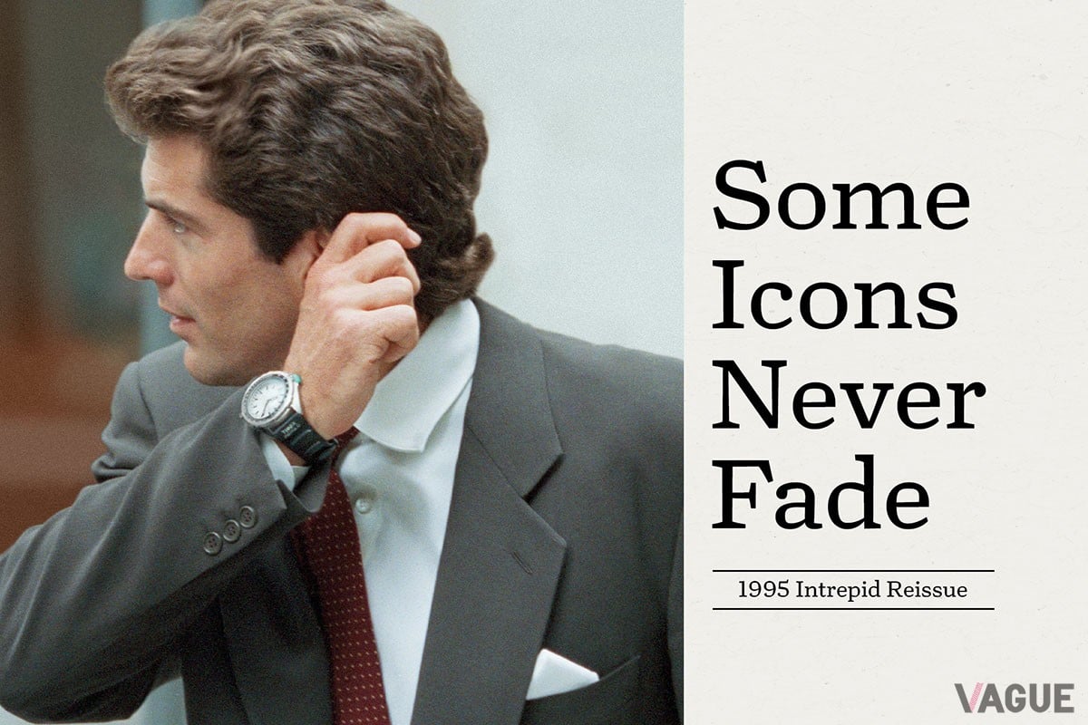 JFKジュニアの腕時計がばっちり写ったこの写真が復刻のきっかけ。ダイムピースのブリン・ウォルナー、ファウンドウェルのアラン・ベッドウェル両氏の目に留まり、名もなきモデルのまさかの復刻が実現した。